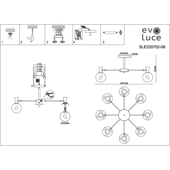 SLE220702-08 Светильник потолочный Белый, Светлое дерево/Белый E14 8*40W CATANIA