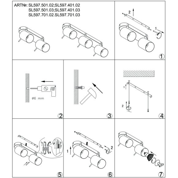 SL597.401.03 Спот ST-Luce Черный, Хром/Черный GU10 LED 3*3W Потолочные светильники