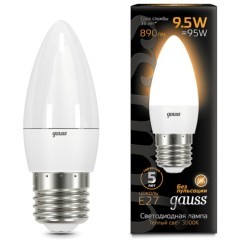 103102110 Лампа Gauss LED Свеча E27 9.5W 890lm 3000К 1/10/50 103102110 Лампа Gauss LED Свеча E27 9.5W 890lm 3000К 1/10/50