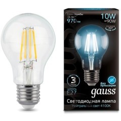 102802210 Лампа Gauss LED Filament A60 E27 10W 970lm 4100К 1/10/40