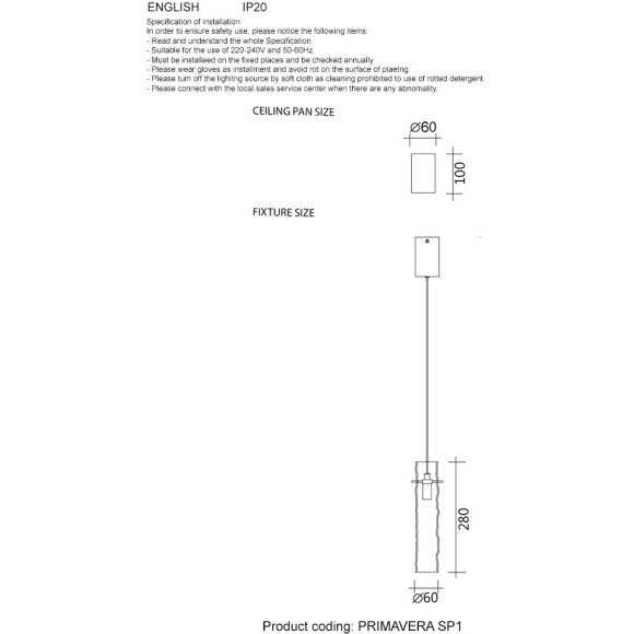 Светильник подвесной Crystal Lux PRIMAVERA SP1 GOLD