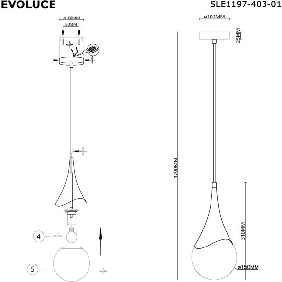 SLE1197-403-01 Светильник подвесной Черный/Белый E27 1*40W FIORI