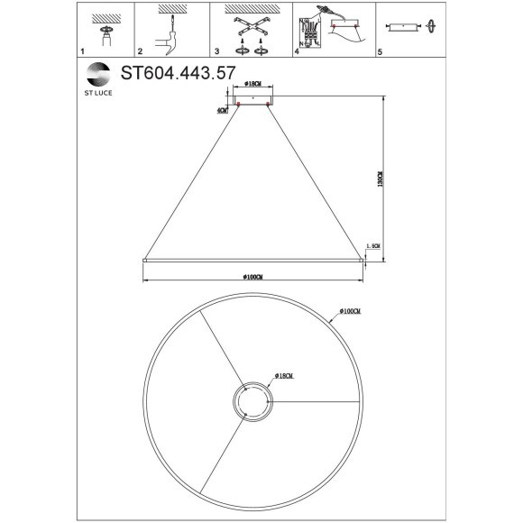 ST604.443.57 Светильник подвесной ST-Luce Черный/Белый LED 1*57W 4000K Подвесные светильники