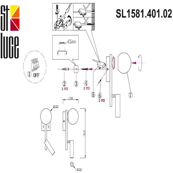 SL1581.401.02 Светильник настенный ST-Luce Черный/Белый LED 2*1+4W 3200K BOTELLI