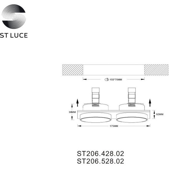 ST206.428.02 Св-к встр. Черный GU10 2*50W  IP20 L175xW92xH38 220V Без ламп Встраиваемые светильники
