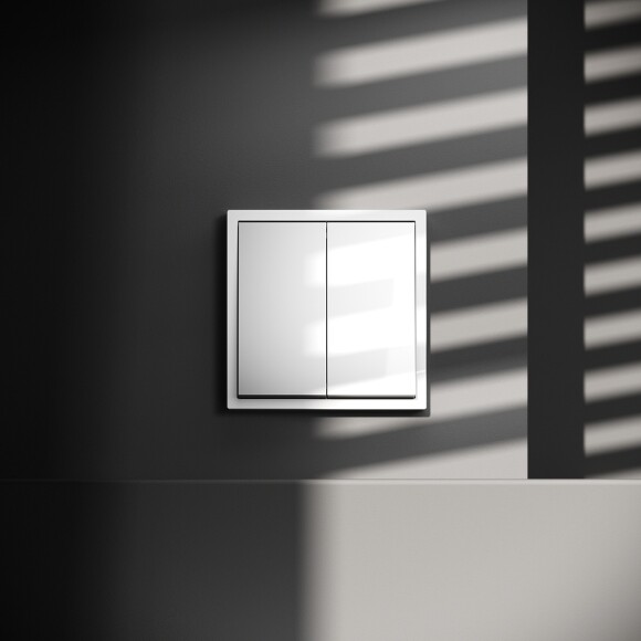 Выключатель с самовозвратом встраиваемый VOLTUM S70 двухклавишный 10А, (белый глянцевый)