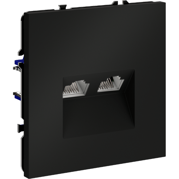 Розетка компьютерная встраиваемая VOLTUM S70 двойная RJ45+RJ45 кат.6, (черный матовый)