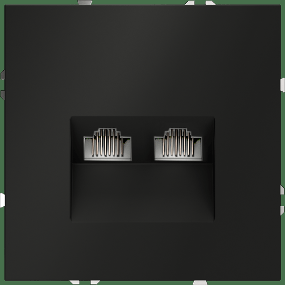 Розетка компьютерная встраиваемая VOLTUM S70 двойная RJ45+RJ45 кат.6, (черный матовый)