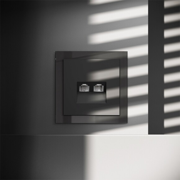 Розетка компьютерная встраиваемая VOLTUM S70 двойная RJ45+RJ45 кат.6, (черный матовый)