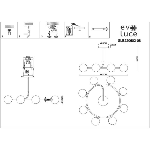 SLE220602-08 Светильник потолочный Золотистый/Белый E14 8*40W CALABRIA