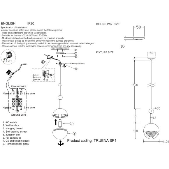 Светильник подвесной Crystal Lux TRUENA SP1 NICKEL 3241/201