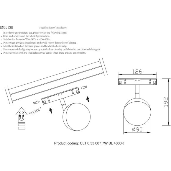 CLT 0.33 007 7W BL 4000K Трековый магнитный светодиодный светильник Crystallux Space 48V CRI90+ 4000К 270Лм 120° 7W