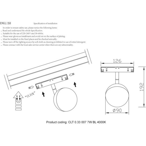 CLT 0.33 007 7W BL 4000K Трековый магнитный светодиодный светильник Crystallux Space 48V CRI90+ 4000К 270Лм 120° 7W