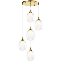 Подвесная золотая люстра с 6 лампами цоколя Е14 и двойными стеклянными плафонами Maytoni Aura MOD016PL-05BS