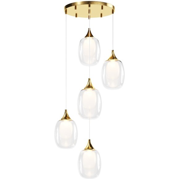 Подвесная золотая люстра с 6 лампами цоколя Е14 и двойными стеклянными плафонами Maytoni Aura MOD016PL-05BS
