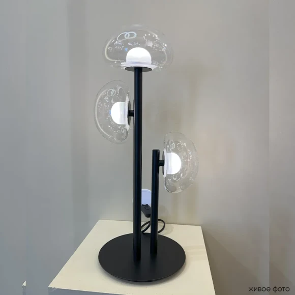 BOSQUE LG3 BLACK/TRANSPARENT 0270/503 Crystal Lux Чёрная настольная лампа с прозрачным стеклянным плафоном, LED 9 Вт, 3000 К, 720 Лм, CRI 80, IP20, 220 В