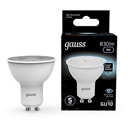 Лампа Gauss MR16 9W 830lm 4000K GU10 LED 101506209