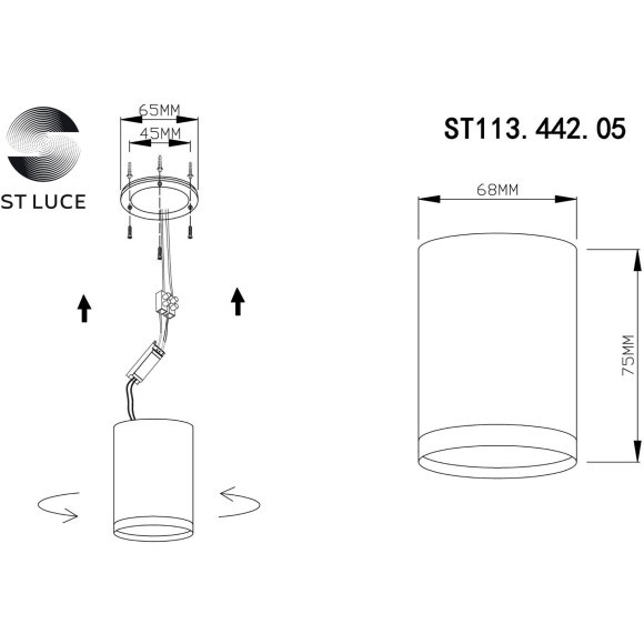ST113.442.05 Светильник потолочный Черный LED 1*5W 4000K 390Lm Ra90 120° IP20 D68xH75 170-240V Накладные светильники
