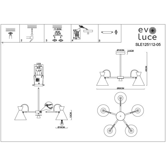 SLE125112-05 Светильник потолочный Серый, Золотистый/Серый, Темное дерево E14 5*40W MODICA