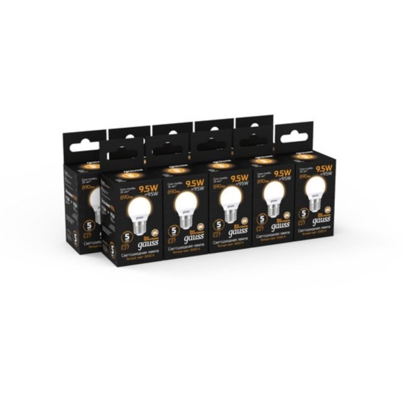 105102110 Лампа Gauss LED Шар E27 9.5W 890lm 3000K 1/10/50 105102110 Лампа Gauss LED Шар E27 9.5W 890lm 3000K 1/10/50