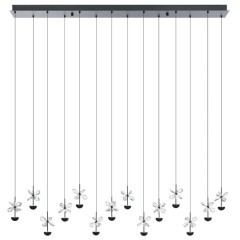 390316 PIANOPOLI 2 Светодиодный диммируемый по TRIAC подвесной светильник, 32.2Вт, 3000К, хрусталь, черный металл