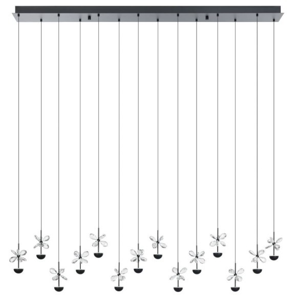 390316 PIANOPOLI 2 Светодиодный диммируемый по TRIAC подвесной светильник, 32.2Вт, 3000К, хрусталь, черный металл