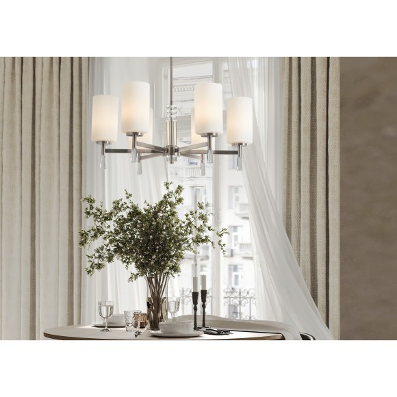 Подвесная люстра с белыми стеклянными плафонами, лампы Е27 6шт Freya Chic FR2031PL-06N