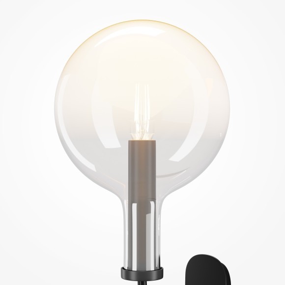 Черный настенный светильник (бра) с прозрачным плафоном, под лампу E14, без выключателя на корпусе Maytoni Status MOD333WL-01B