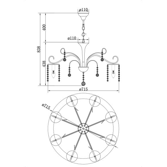 Люстра подвесная Freya FR1127-PL-08-G Leona под лампы 8xE14 40W
