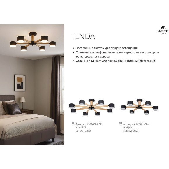 Потолочная люстра Arte Lamp TENDA A1624PL-8BK