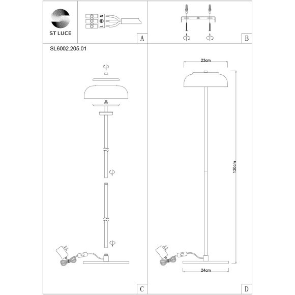 SL6002.205.01 Торшер ST-Luce Золотистый/Янтарный LED 1*7W 4000K LAZIO