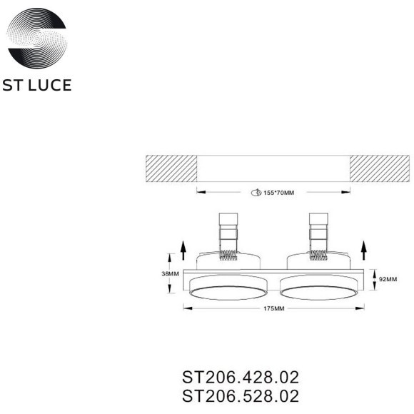 ST206.528.02 Св-к встр. Белый GU10 2*50W  IP20 L175xW92xH38 220V Без ламп Встраиваемые светильники