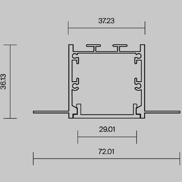 Maytoni ALM-7236T-S-2M 636010 Алюминиевый безрамочный 2м профиль встраиваемый в ГКЛ, без фланца (кромки), размер 72x36мм, ленты до 28.5мм, ширина световой линии 33мм, без торцевых заглушек в комплекте