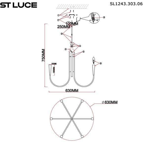 SL1243.303.06 Светильник подвесной ST-Luce Латунь E14 6*60W DUTCHESS SL1243.303.06 Светильник подвесной ST-Luce Латунь E14 6*60W DUTCHESS