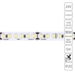 A2418008-03-6K Светодиодная лента 24В 14,4Вт/м 1350Лм/м 6000К CRI 90+ 8мм SMD2835 180шт/м 5м IP20 A2418008-03-6K Светодиодная лента 24В 14,4Вт/м 1350Лм/м 6000К CRI 90+ 8мм SMD2835 180шт/м 5м IP20
