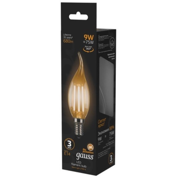 104801109 Лампа Gauss LED Filament Свеча на ветру E14 9W 680lm 2700K 1/10/50 104801109 Лампа Gauss LED Filament Свеча на ветру E14 9W 680lm 2700K 1/10/50