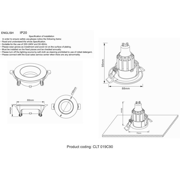 Светильник встраиваемый Crystal Lux CLT 019C90 WH