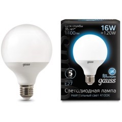105102216 Лампа Gauss G95 16W 1540lm 4100K E27 LED 1/20 105102216 Лампа Gauss G95 16W 1540lm 4100K E27 LED 1/20