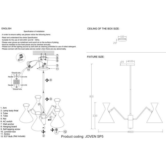 Люстра Crystal Lux JOVEN SP5 GOLD/BLACK Люстра Crystal Lux JOVEN SP5 GOLD/BLACK