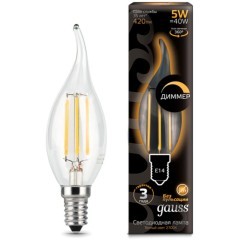 104801105-D Лампа Gauss Filament Свеча на ветру 5W 420lm 2700К Е14 диммируемая LED 1/10/50 104801105-D Лампа Gauss Filament Свеча на ветру 5W 420lm 2700К Е14 диммируемая LED 1/10/50