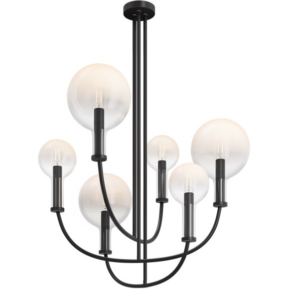 Люстра на штанге с черным основанием и прозрачными плафонами, 6 ламп E14 Maytoni Status MOD333PL-06B