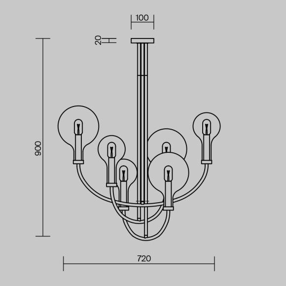 Люстра на штанге с черным основанием и прозрачными плафонами, 6 ламп E14 Maytoni Status MOD333PL-06B