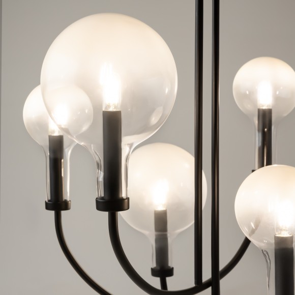 Люстра на штанге с черным основанием и прозрачными плафонами, 6 ламп E14 Maytoni Status MOD333PL-06B