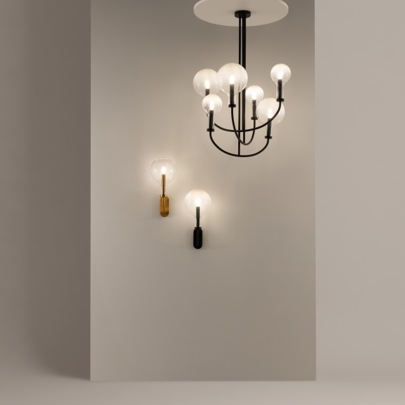 Люстра на штанге с черным основанием и прозрачными плафонами, 6 ламп E14 Maytoni Status MOD333PL-06B