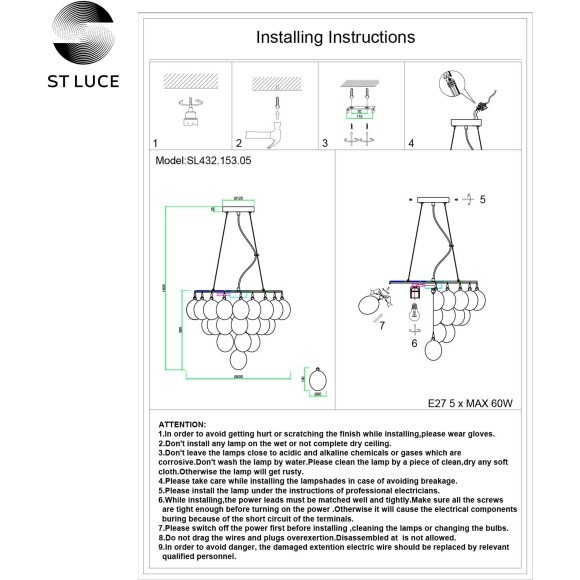 SL432.153.05 Светильник подвесной ST-Luce Хром/Разноцветный E27 5*60W SOSPIRO SL432.153.05 Светильник подвесной ST-Luce Хром/Разноцветный E27 5*60W SOSPIRO