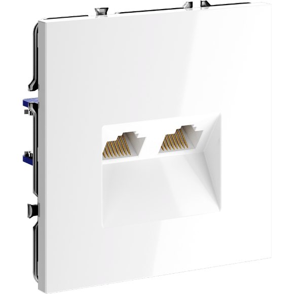 Розетка компьютерная встраиваемая VOLTUM S70 двойная RJ45+RJ45 кат.6, (белый глянцевый)