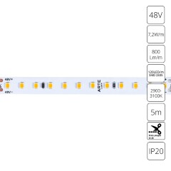 A4812010-01-3K Светодиодная лента 48В 7.2Вт/м 800Лм/м 3000К CRI 90+ 10мм SMD2835 120шт/м 5м IP20 A4812010-01-3K Светодиодная лента 48В 7.2Вт/м 800Лм/м 3000К CRI 90+ 10мм SMD2835 120шт/м 5м IP20