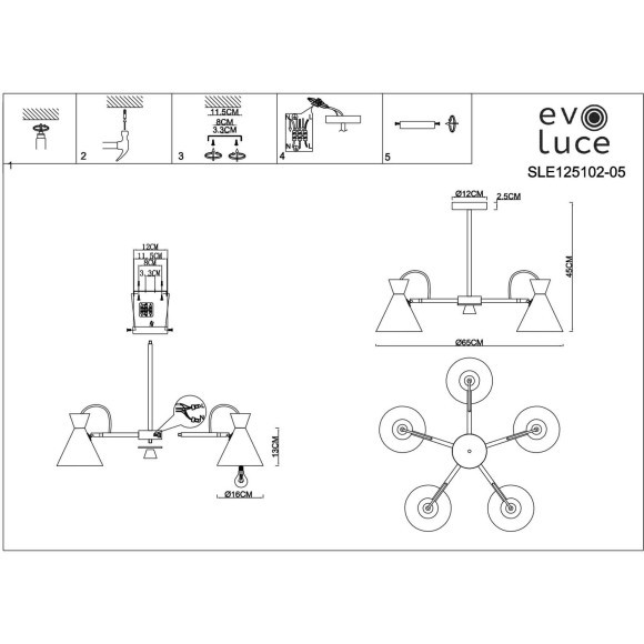 SLE125102-05 Светильник потолочный Белый, Золотистый/Белый, Светлое дерево E14 5*40W MODICA