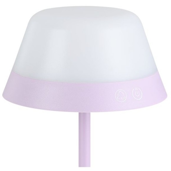 Eglo Meggiano 900979 Аккумуляторная уличная настольная LED-лампа с сенсорным диммером, RGB-подсветкой и памятью настроек, переносной подвешиваемый плафон, 1,5 Вт + 0,8 Вт, 5В, 3000К, 150 лм, IP54, лиловый и белый пластик, диаметр 150 мм, высота 320 мм