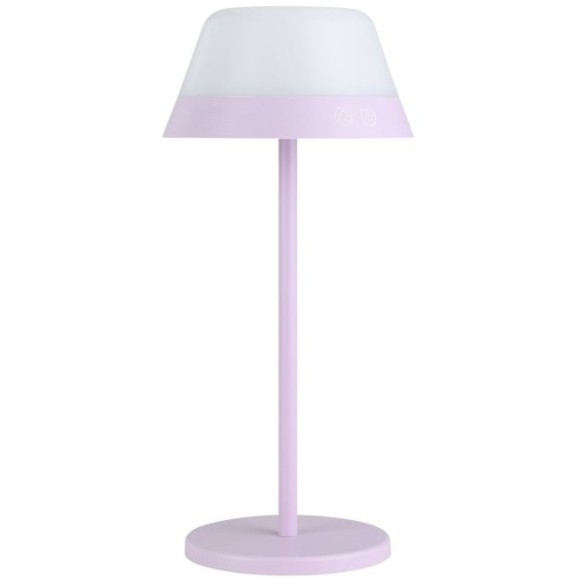 Eglo Meggiano 900979 Аккумуляторная уличная настольная LED-лампа с сенсорным диммером, RGB-подсветкой и памятью настроек, переносной подвешиваемый плафон, 1,5 Вт + 0,8 Вт, 5В, 3000К, 150 лм, IP54, лиловый и белый пластик, диаметр 150 мм, высота 320 мм